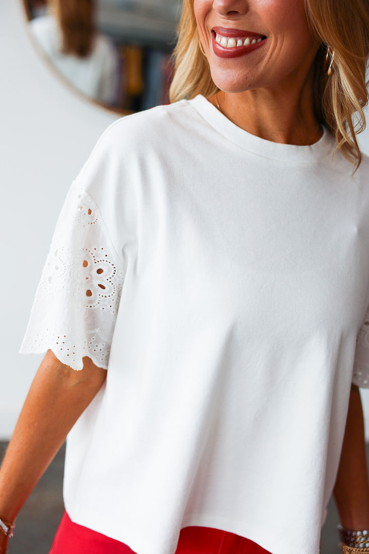 Dear John Embroidered Trim Tee - White