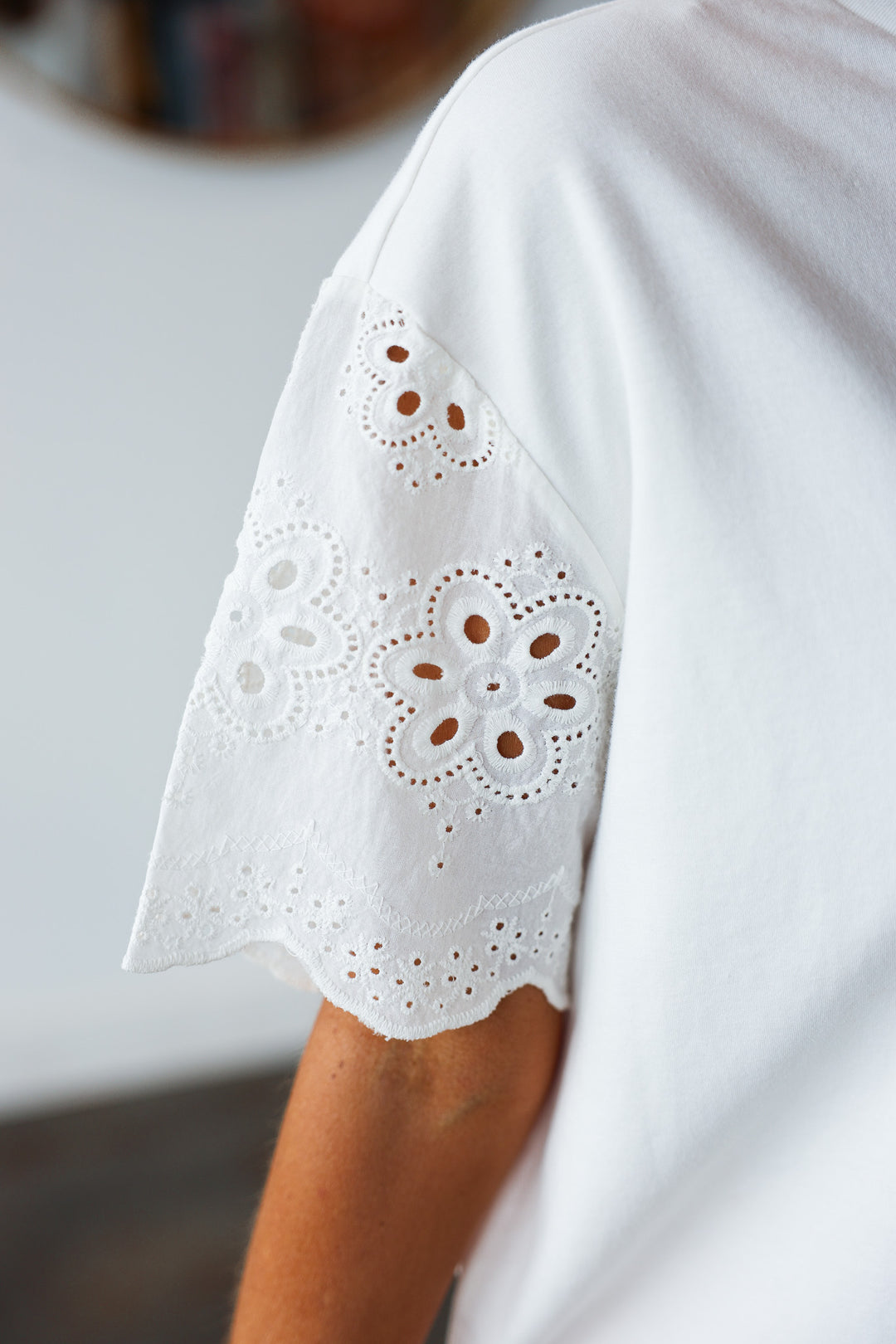 Dear John Embroidered Trim Tee - White