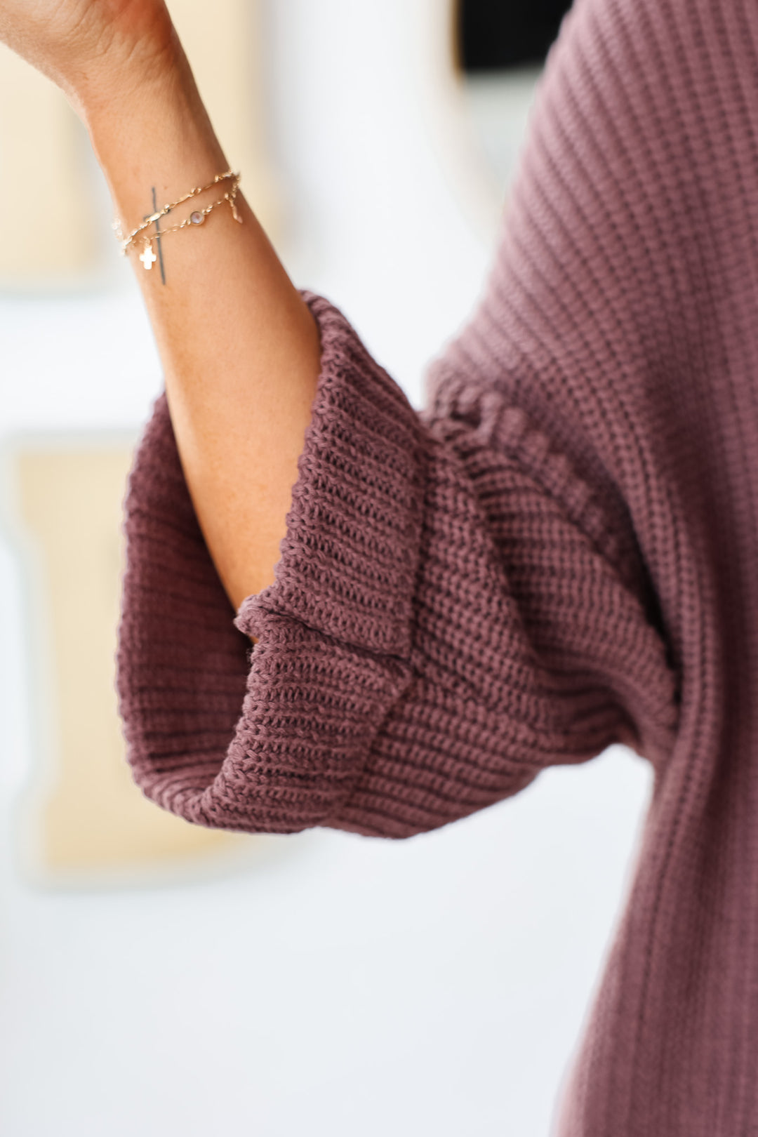 Split V Pullover Sweater - Berry