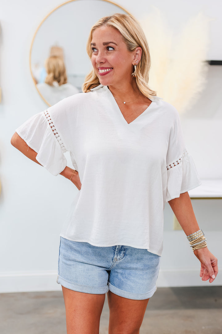 Sleeve Detail Top - White