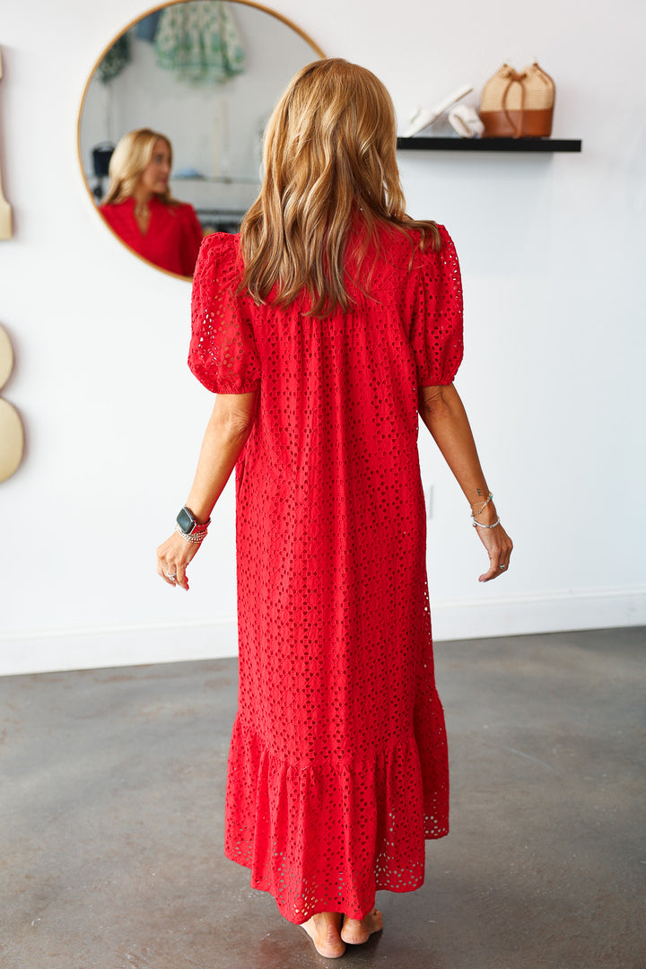 Eyelet Maxi Dress - Red