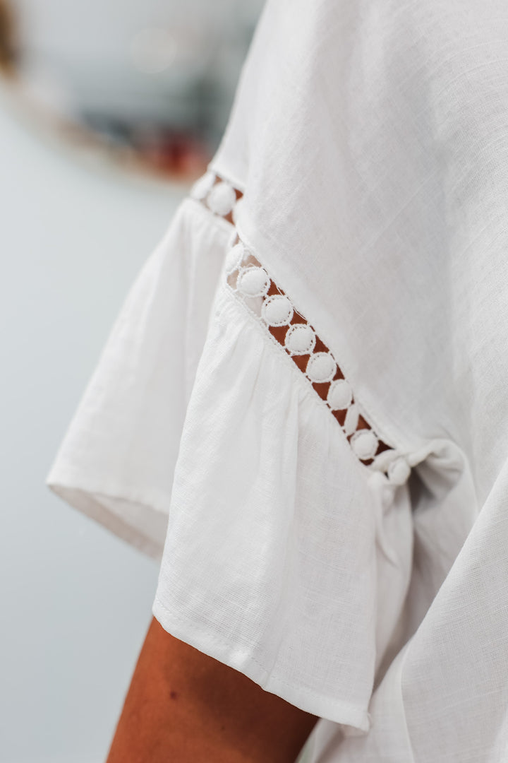 Sleeve Detail Top - White