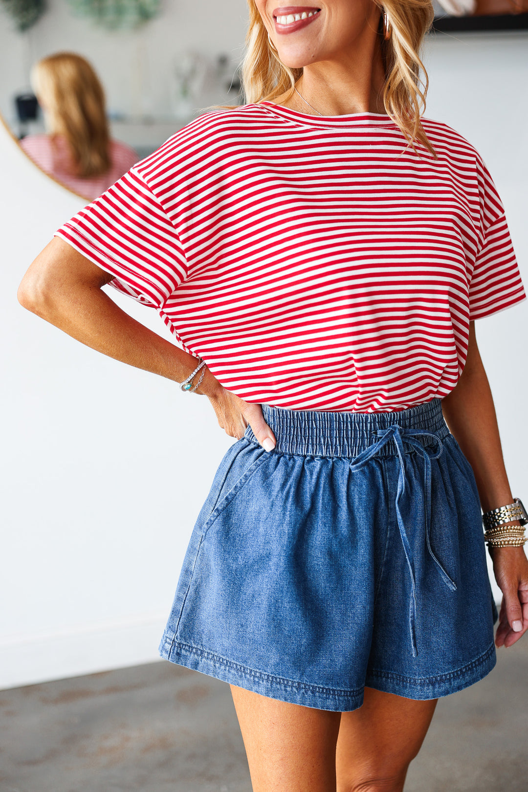 Tie Waist Denim Shorts