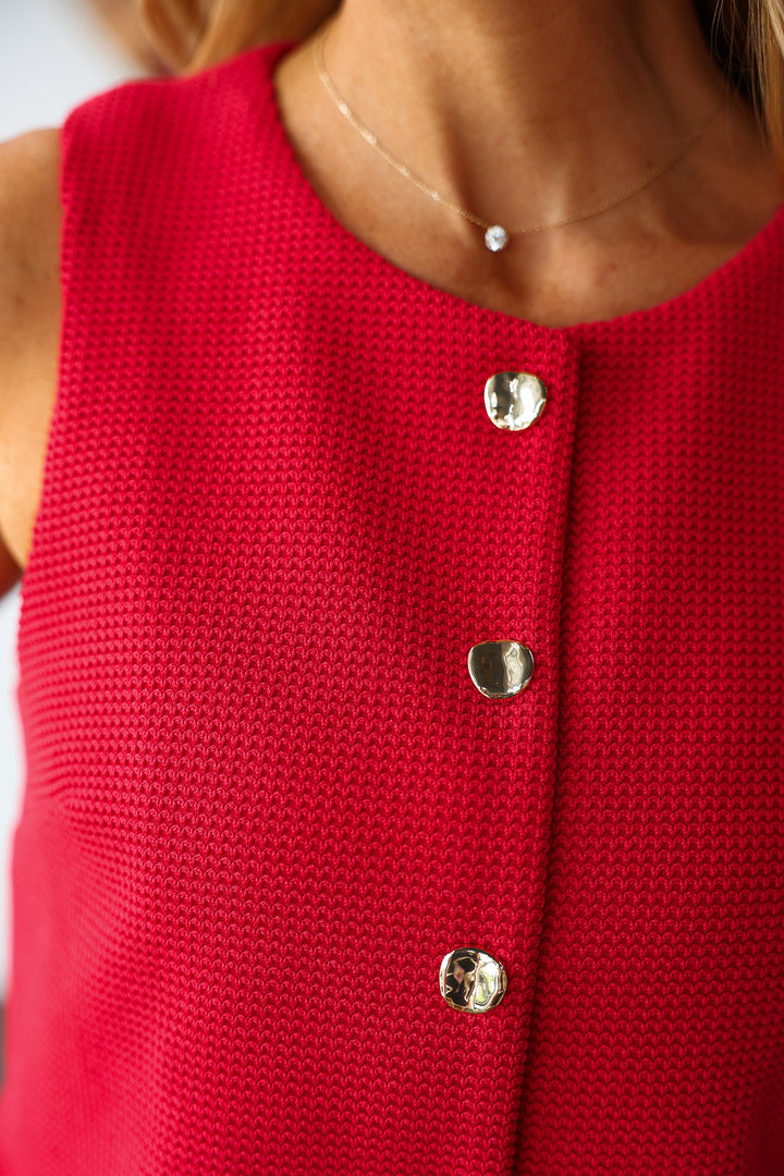 Button Front Tank - Red