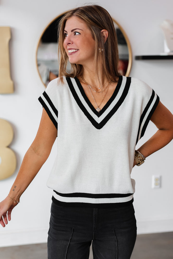 Varsity Sweater Vest - Cream/Black