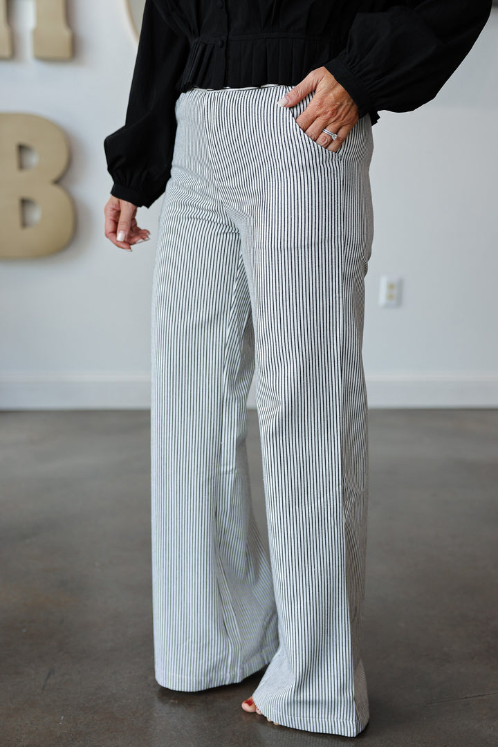Striped Flared Pants - Black/White