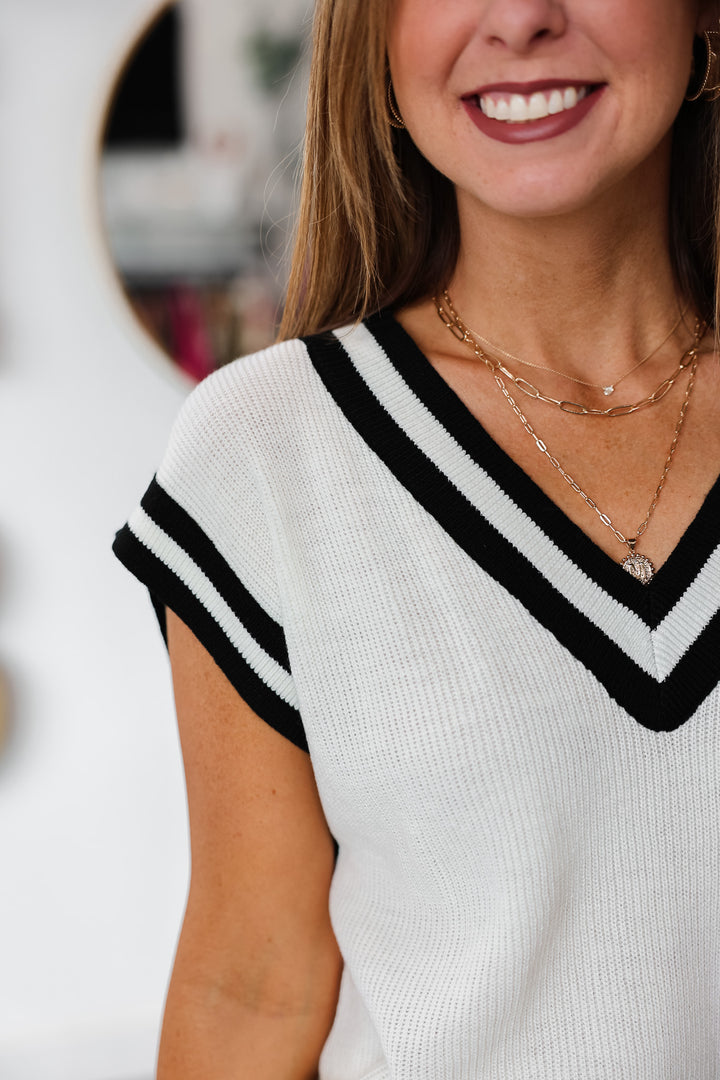 Varsity Sweater Vest - Cream/Black