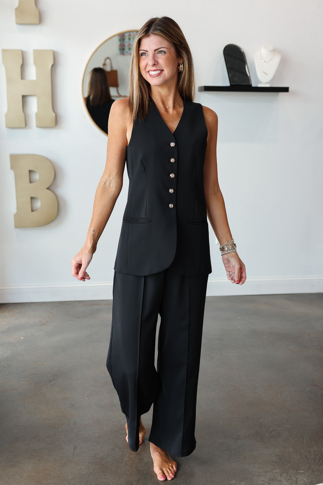 Button Front Vest - Black