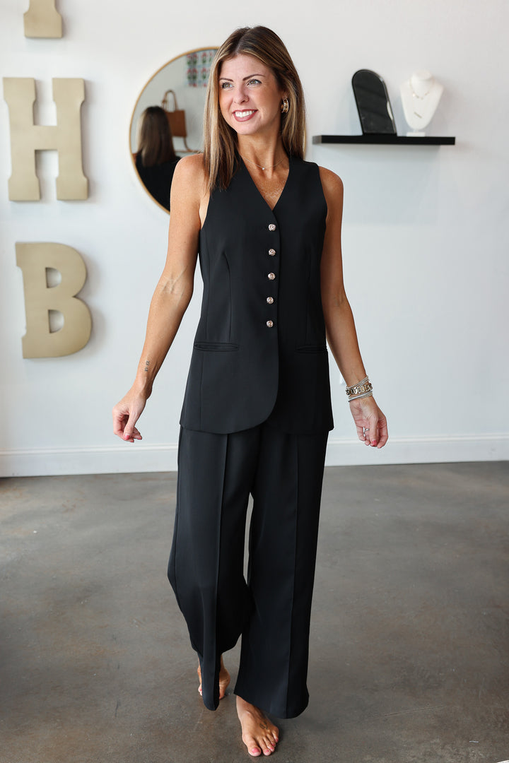 Button Front Vest - Black