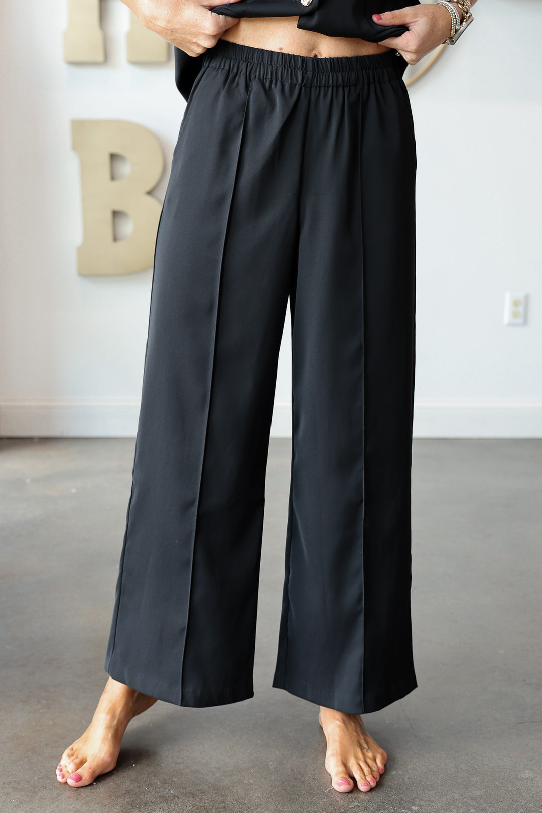 Elastic Waist Dress Pants - Black