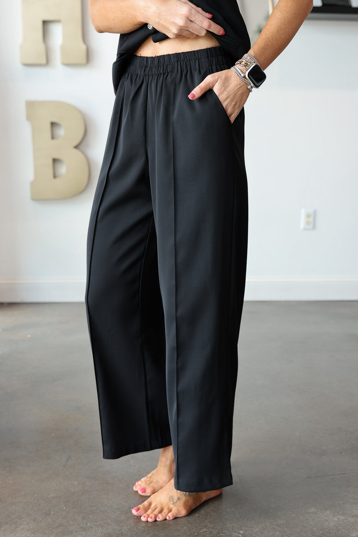 Elastic Waist Dress Pants - Black