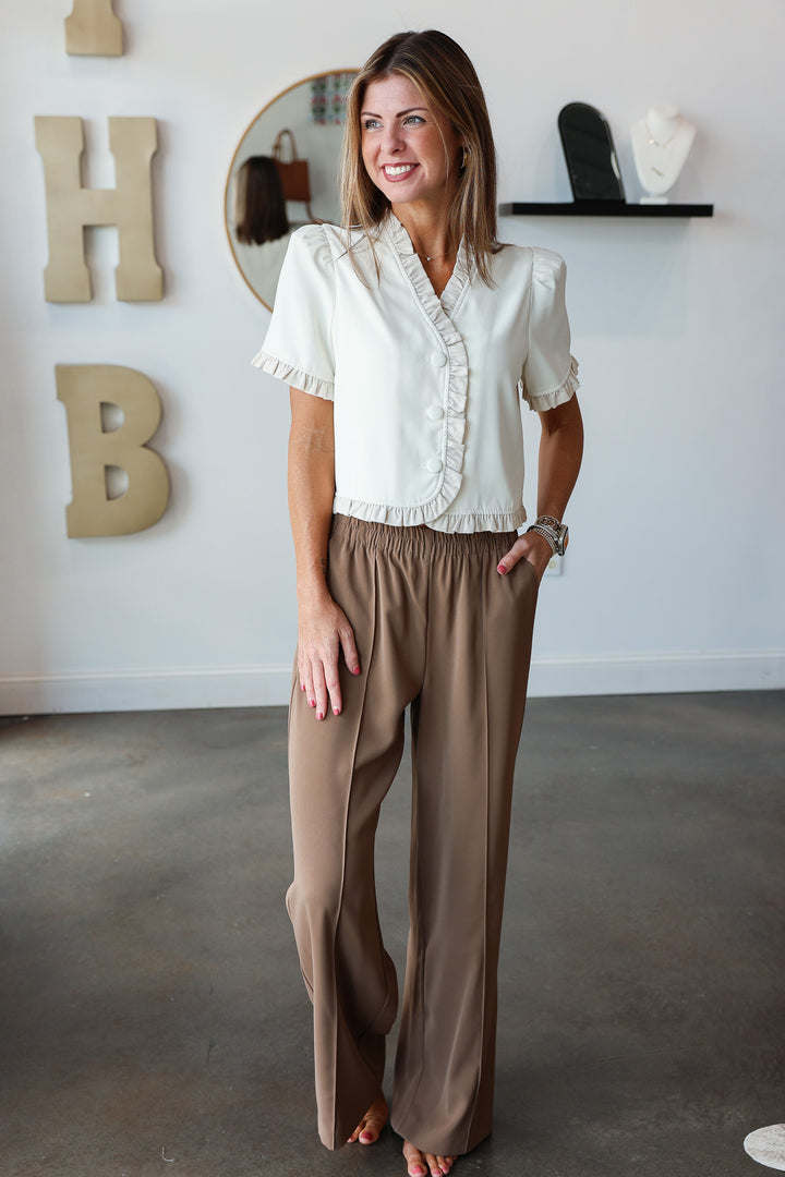 Elastic Waist Dress Pants - Mocha