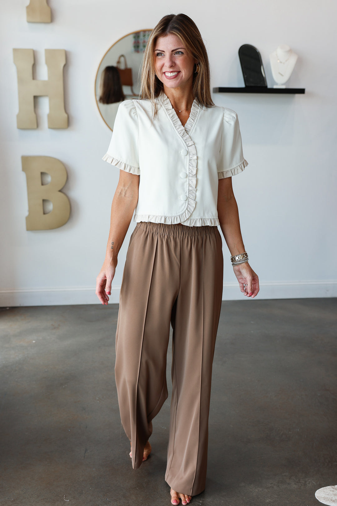 Elastic Waist Dress Pants - Mocha