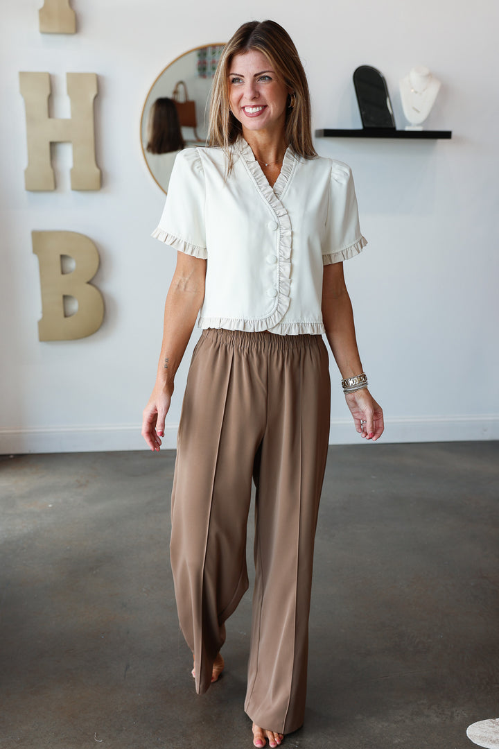 Elastic Waist Dress Pants - Mocha