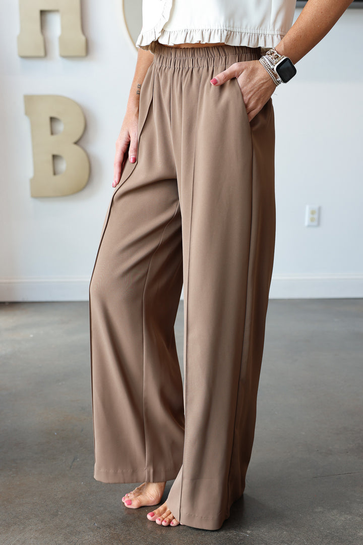 Elastic Waist Dress Pants - Mocha