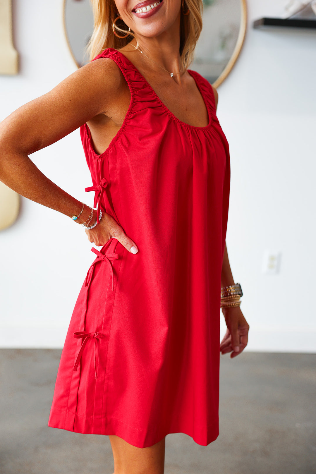 Side Bow Mini Dress - Red
