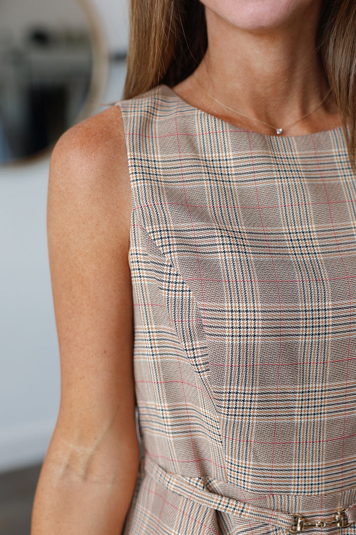 Belted Peplum Top - Brown