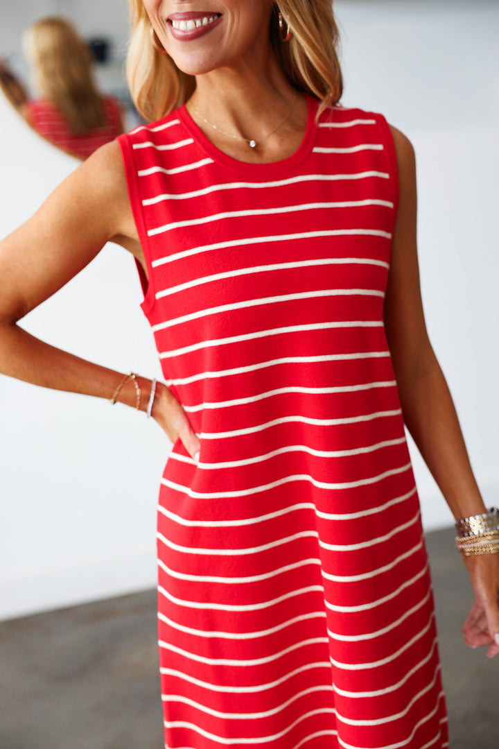 Striped Knit Dress - Red