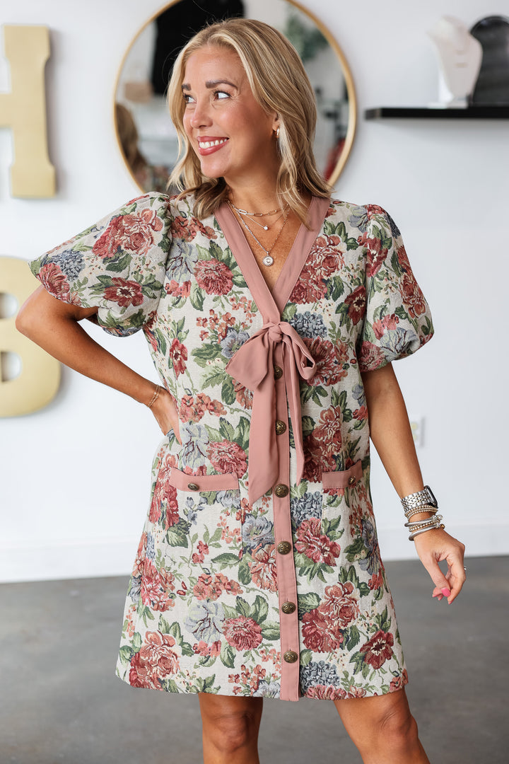 Fall Floral Bow Front Dress