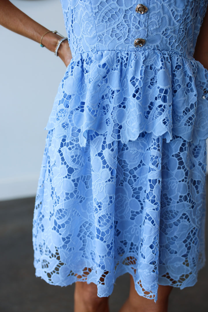 Peplum Lace Dress - Light Blue