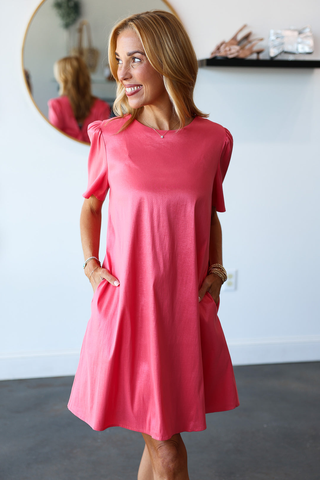 Stretch Taffeta Bow Back Dress - Coral