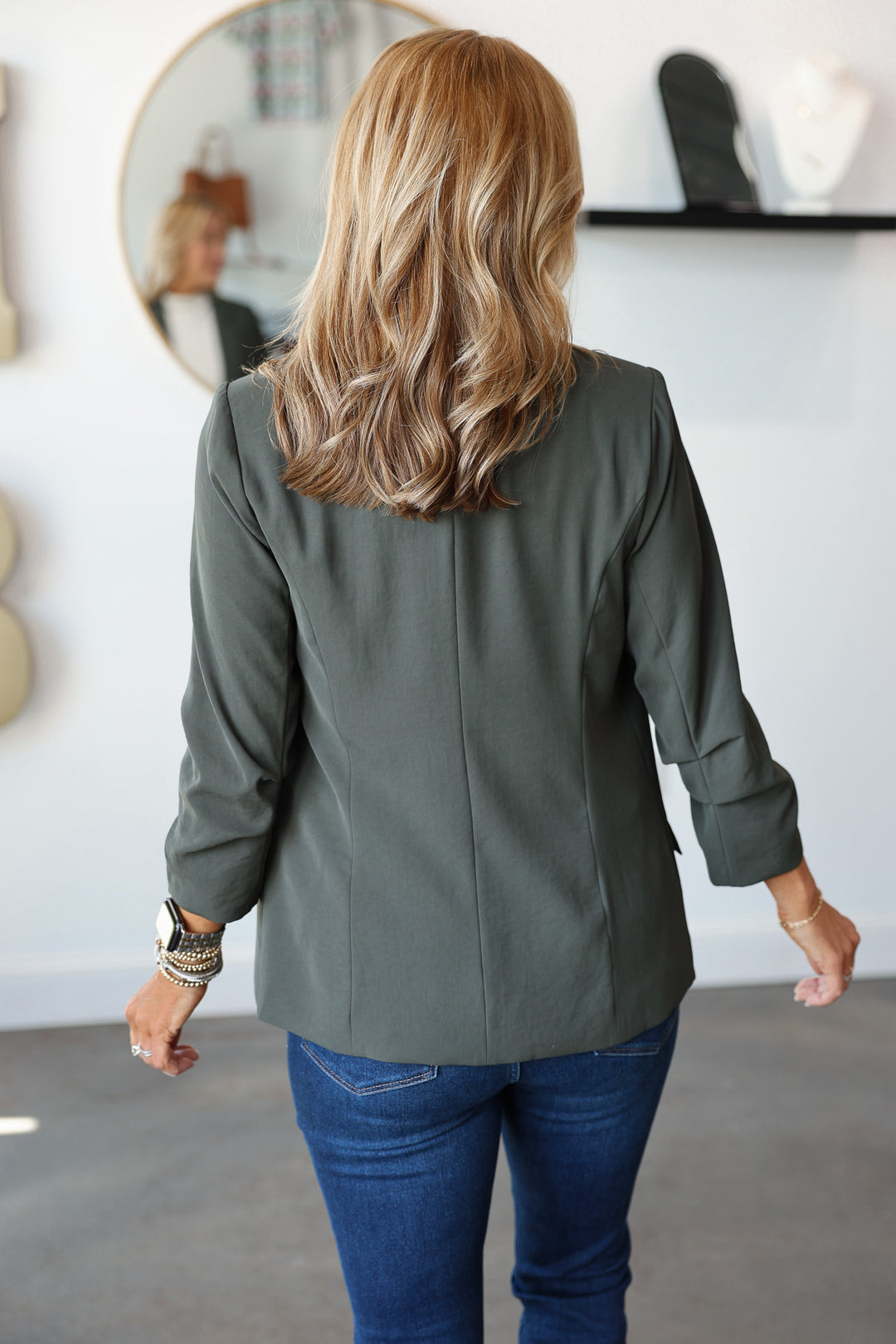 Scrunched Sleeve Blazer - Dark Green