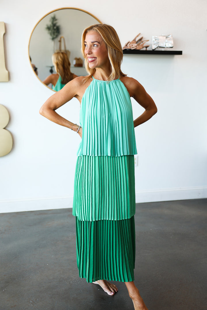 Tiered Halter Dress - Green