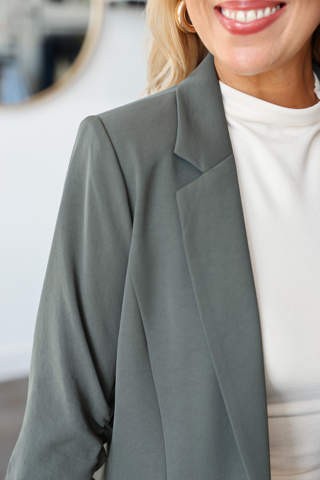 Scrunched Sleeve Blazer - Dark Green