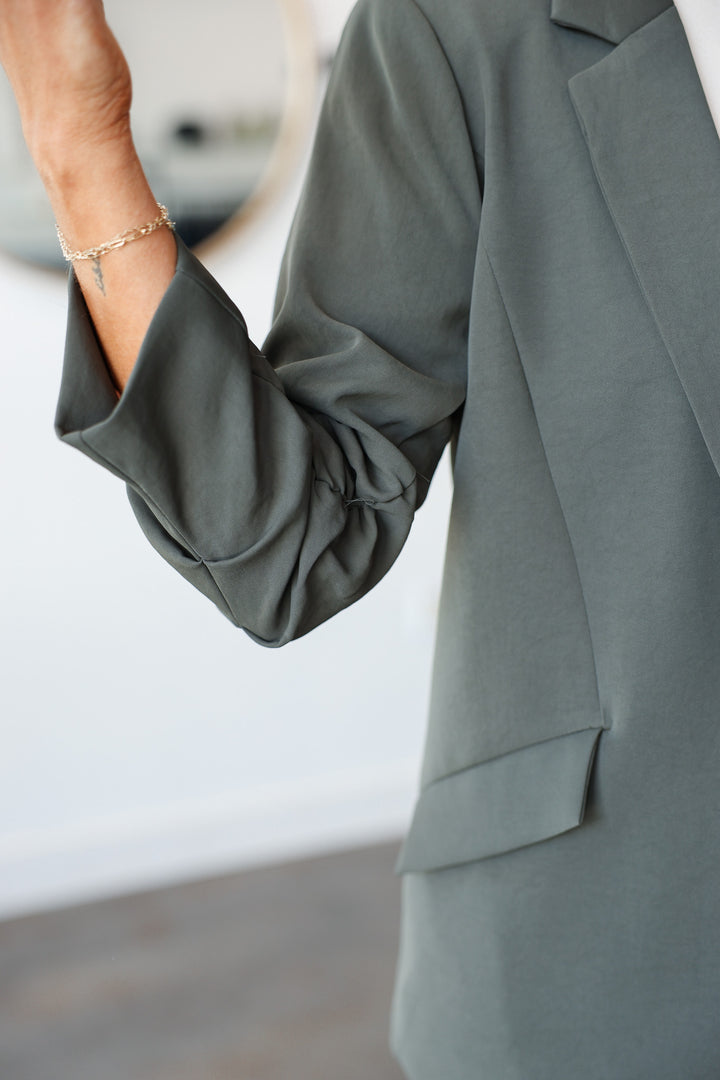 Scrunched Sleeve Blazer - Dark Green