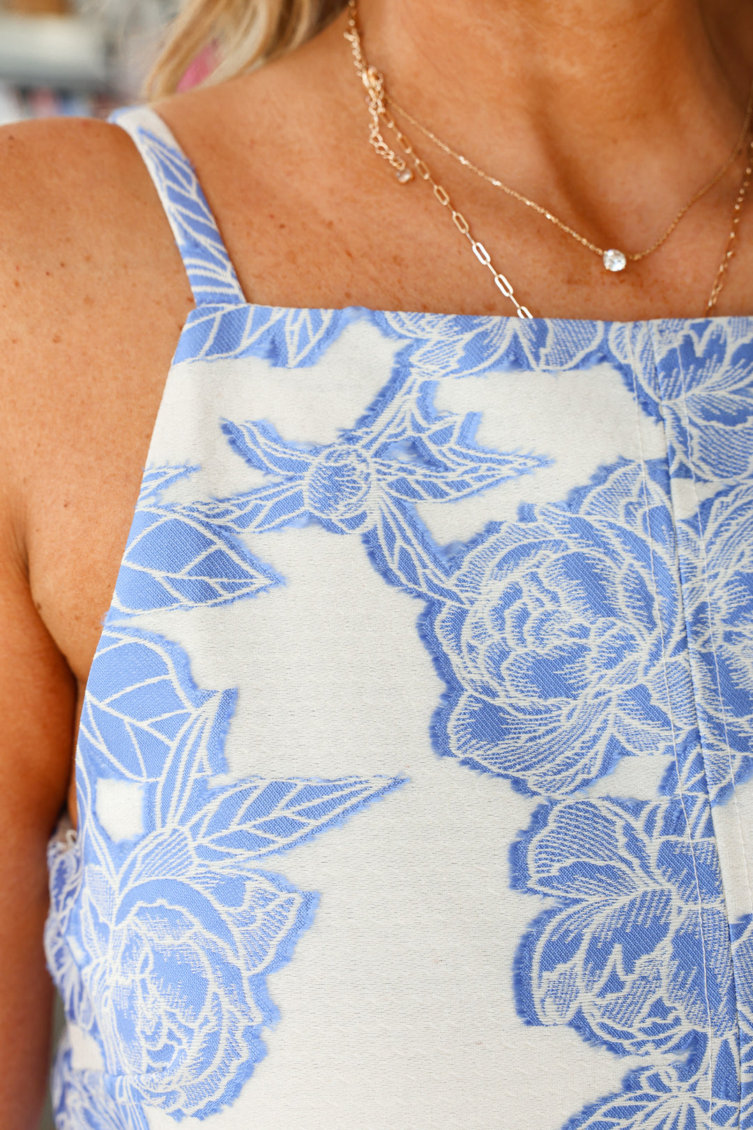 Halter Flower Embroidered Dress - Blue