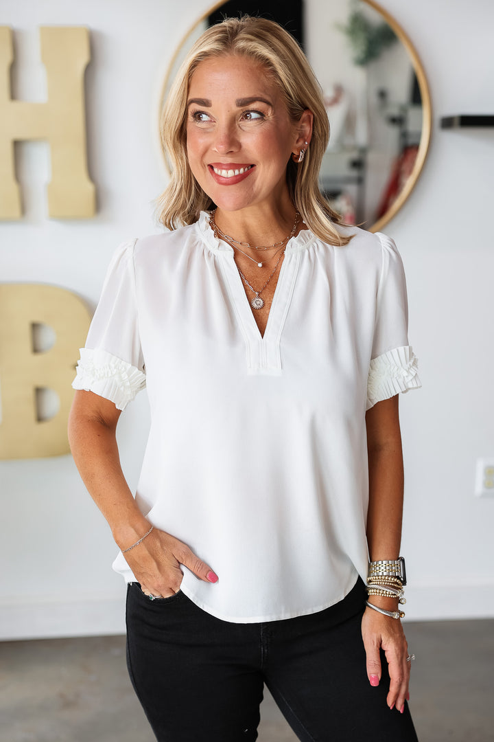 Ruffle Trim Top - White