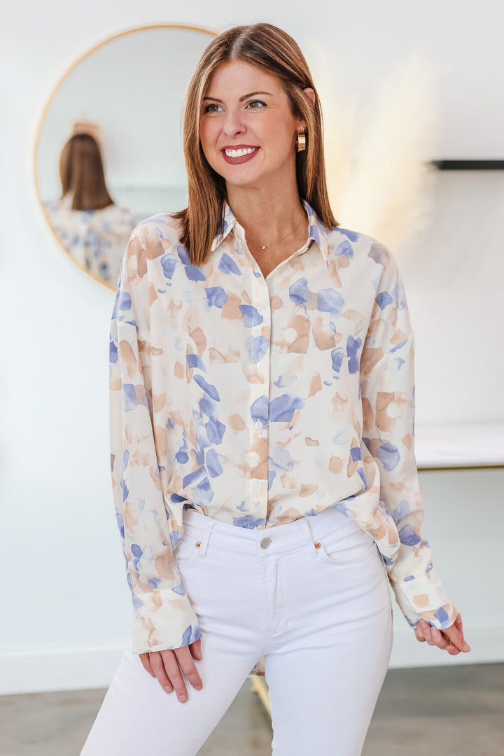 Printed Relaxed Button Down - Blue