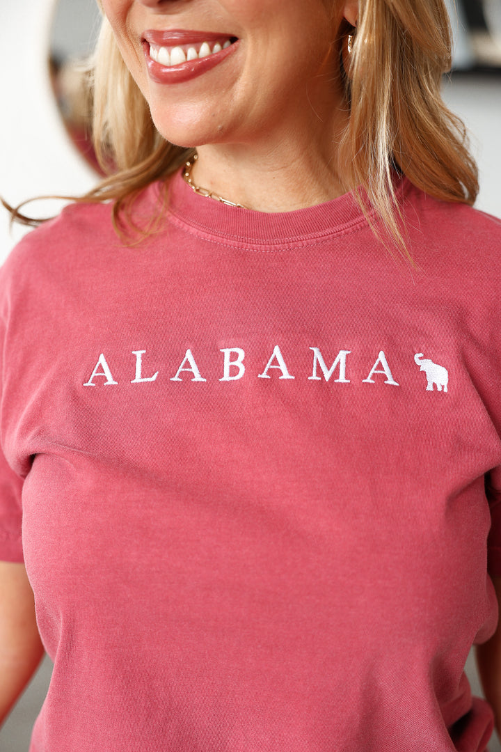 Alabama Embroidered Tee - Crimson
