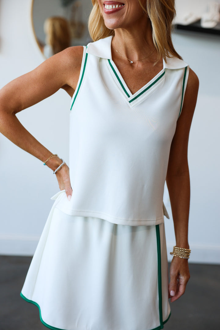 Soft Modal Collared Top - White/Green