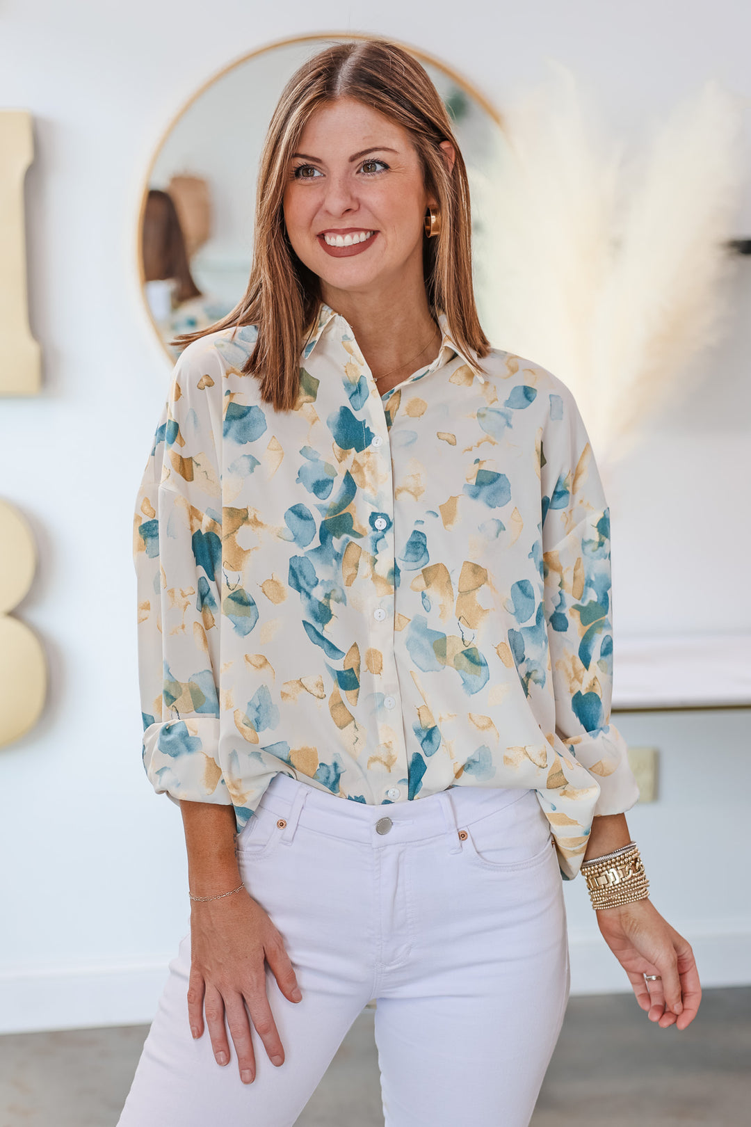 Printed Relaxed Button Down - Green Multi