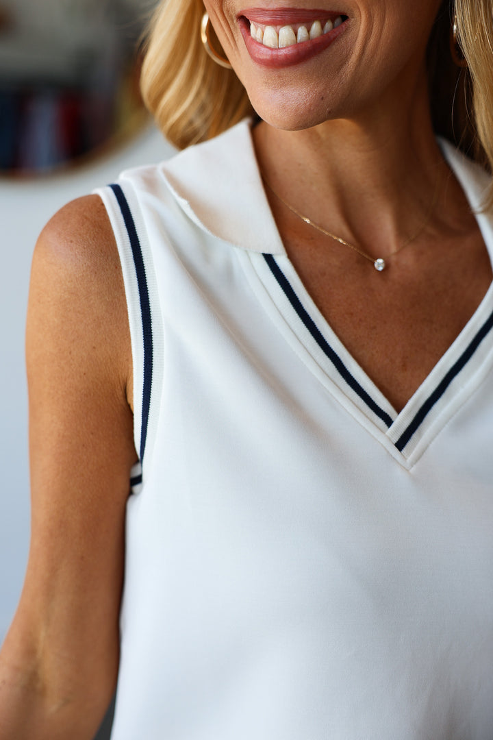 Soft Modal Collared Top - White/Navy