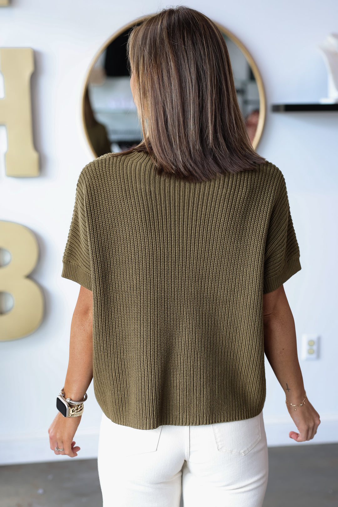 Short Sleeve Sweater - Olive