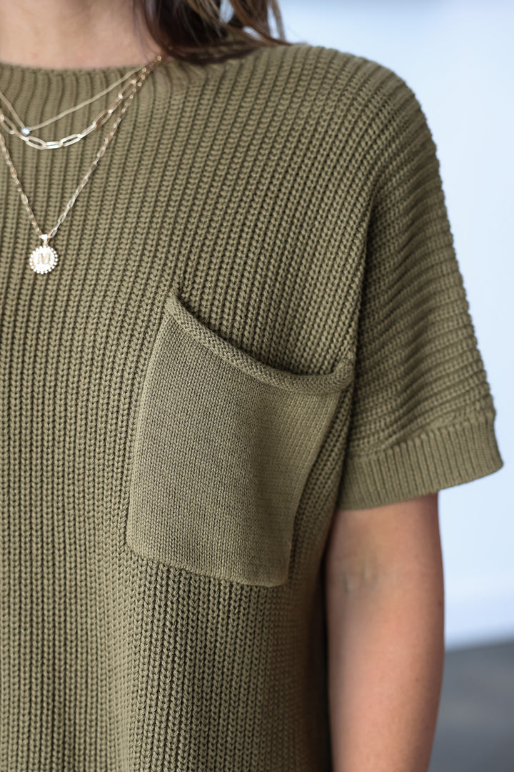 Short Sleeve Sweater - Olive