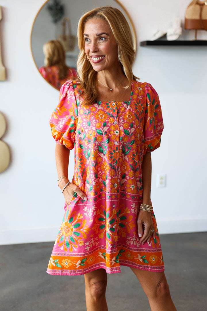 Floral Scoop Neck Dress - Pink