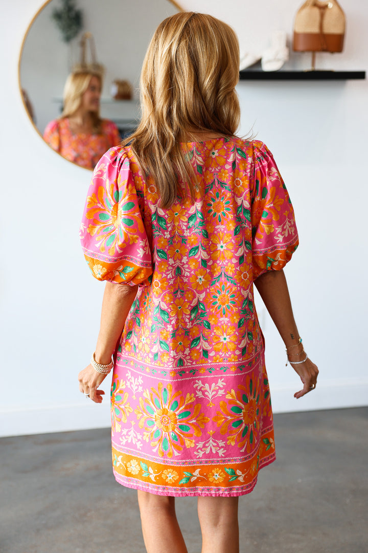 Floral Scoop Neck Dress - Pink