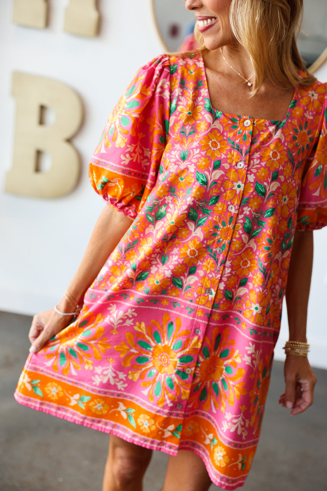Floral Scoop Neck Dress - Pink