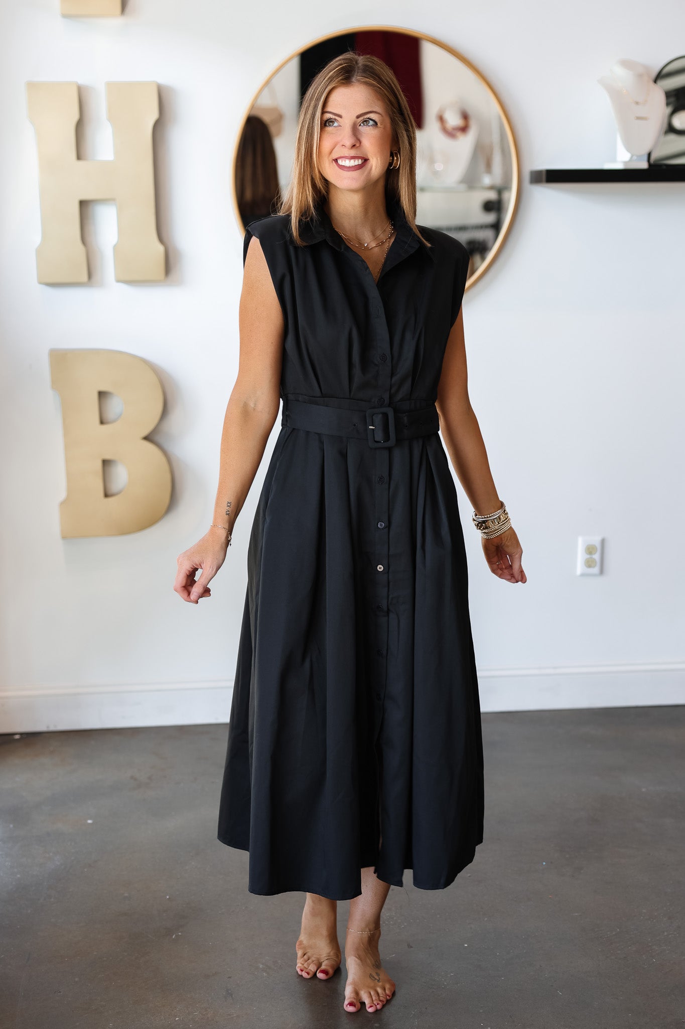 Belted Midi Dress Black Ivy House Boutique