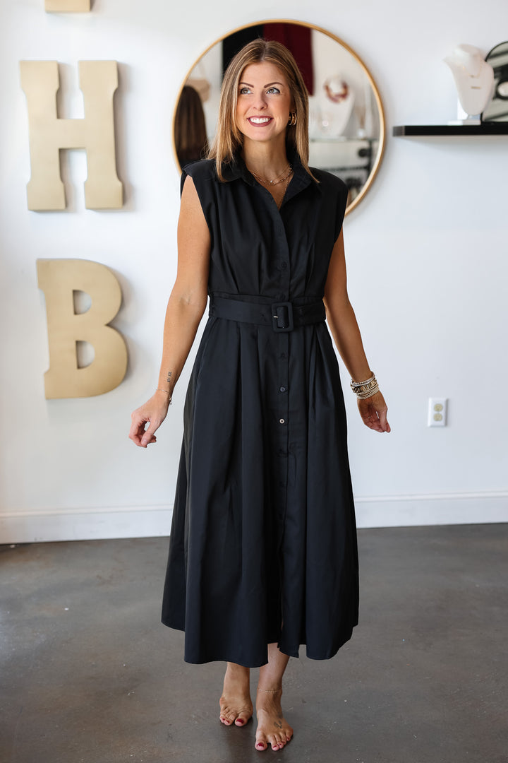 Belted Midi Dress - Black