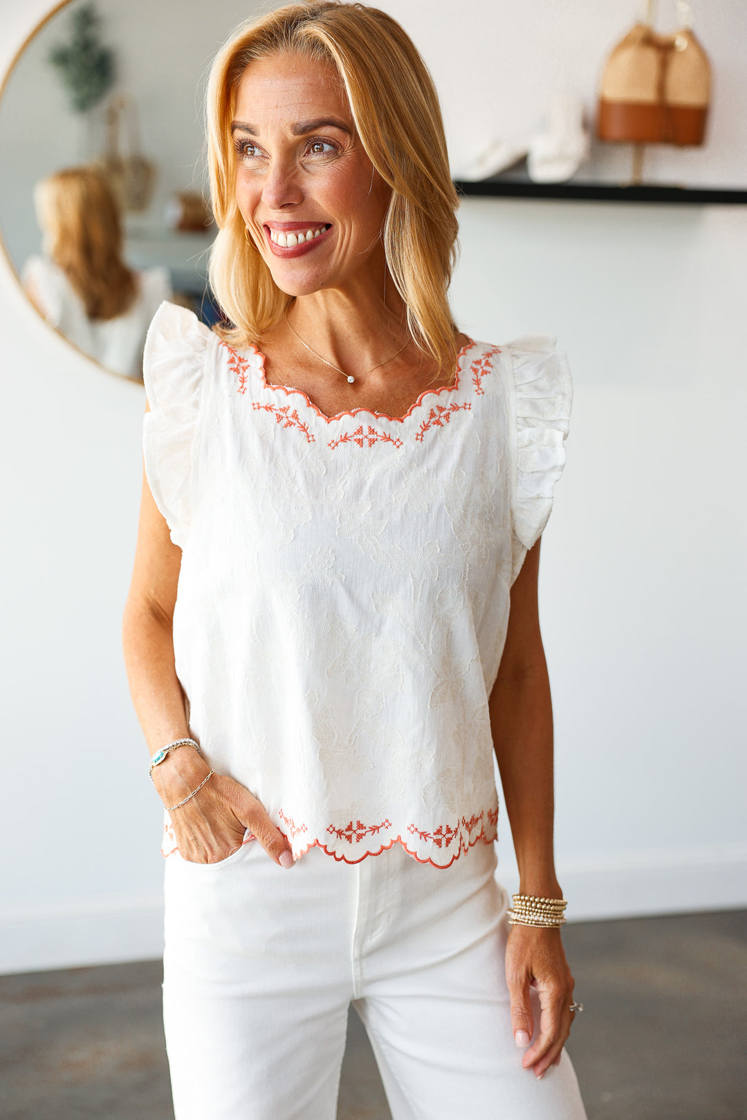 Embroidered Detail Top - Cream