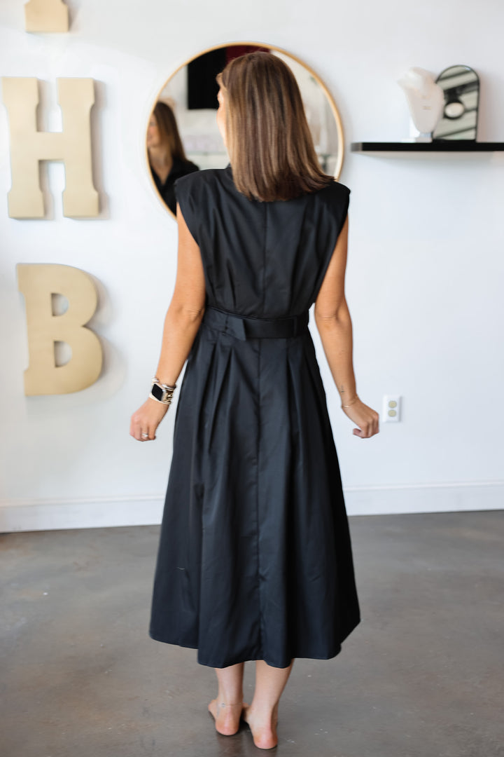 Belted Midi Dress - Black