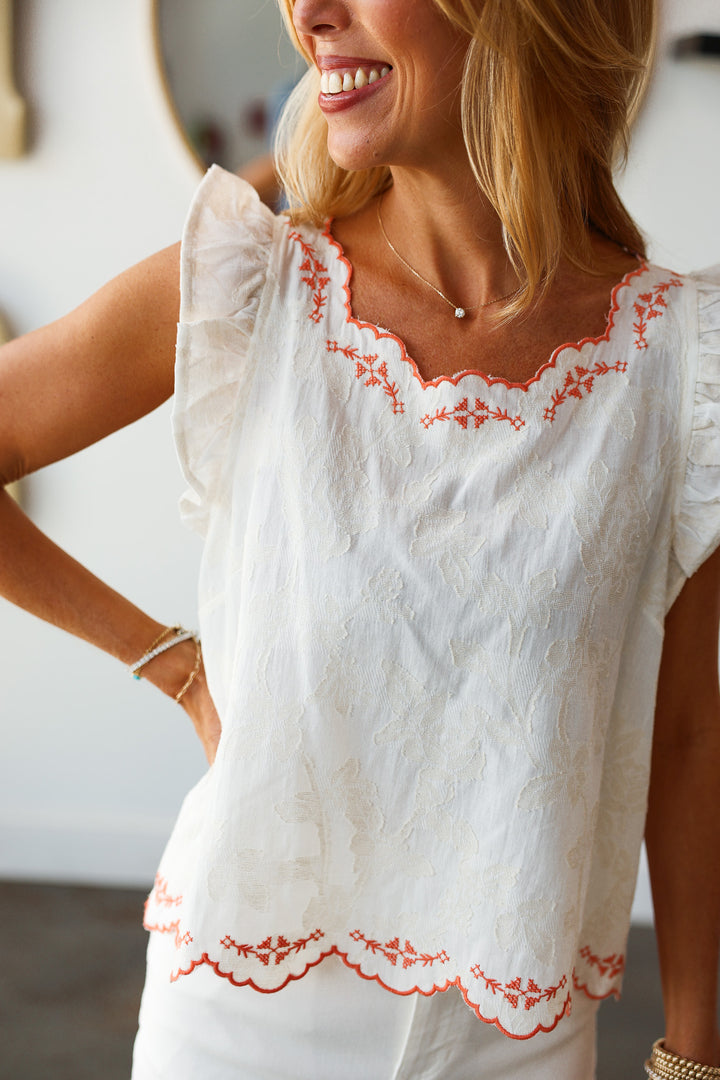 Embroidered Detail Top - Cream