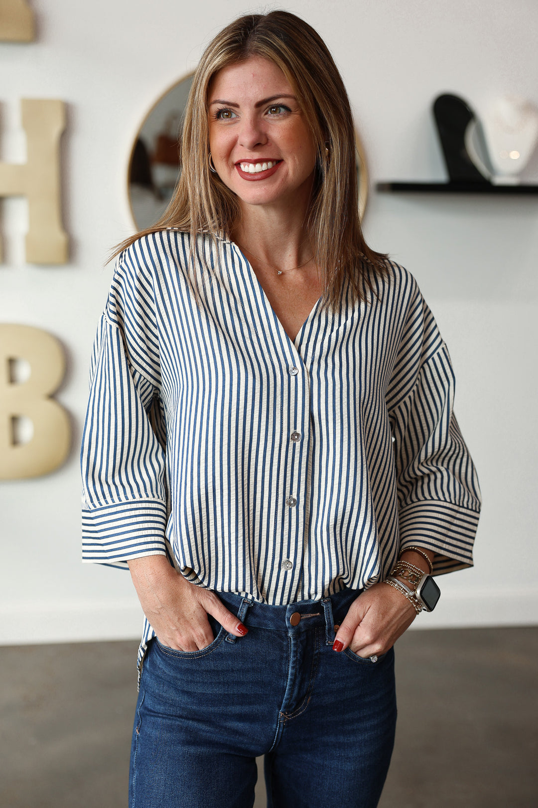 Striped Button Down - Indigo
