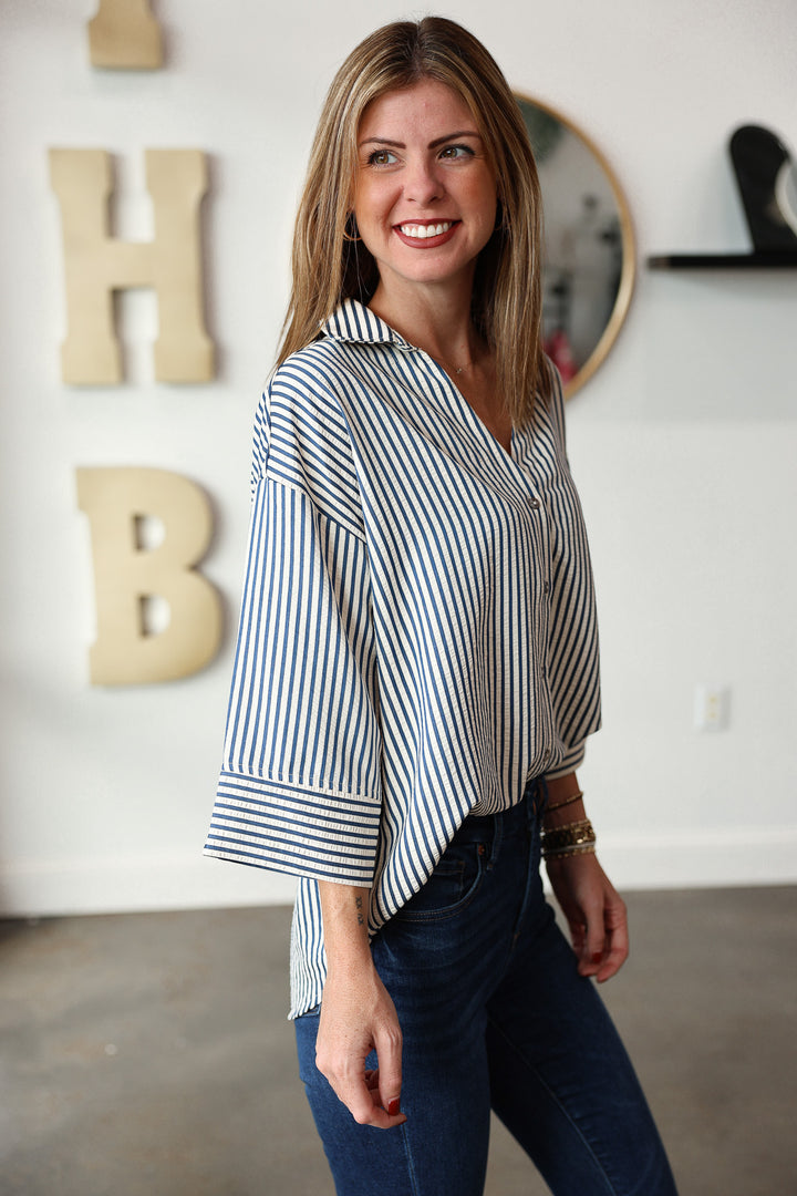 Striped Button Down - Indigo