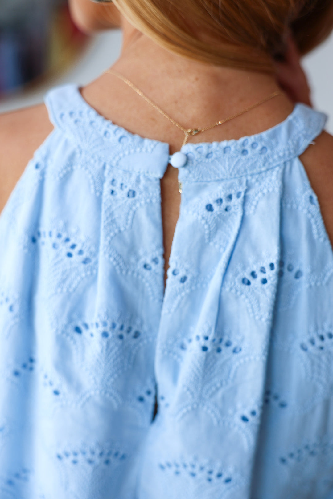 Halter Neck Eyelet Top - Blue
