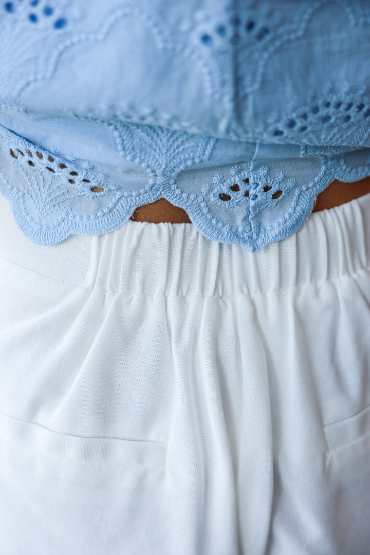 Scallop Hem Shorts - White